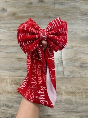 Baby Girl Christmas Naughty Red Script Headband Big Bow